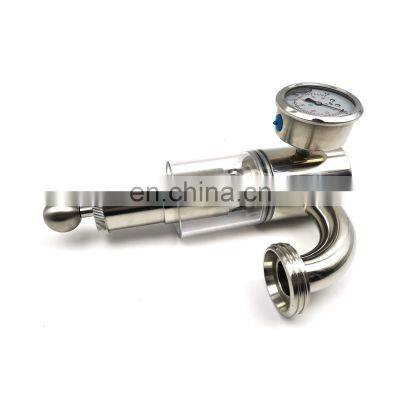Sanitary Relief Pressure Valve Stainless Steel Exhaust Valve Adjustable Bunging Valve With Gauge Fermenter
