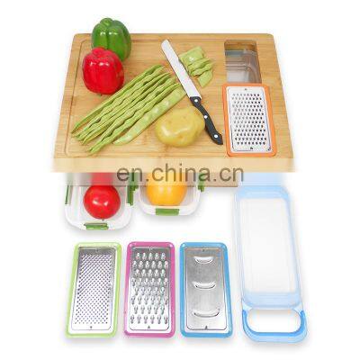 Bamboo Cutting Board with Drawers 3 Food Storage with Air-Tight Lid