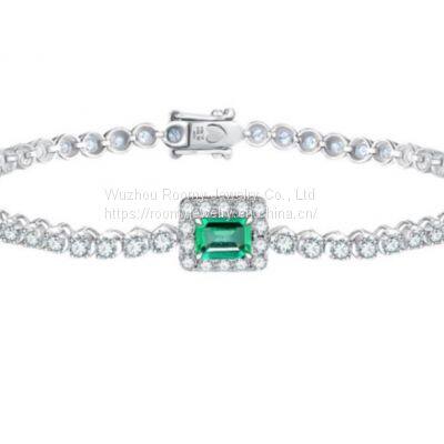 Fashion Jewelry Colobian Emerald Bracelet Charm 925 Silver Emerald & Moissanite Tennis Bracelet for Girl