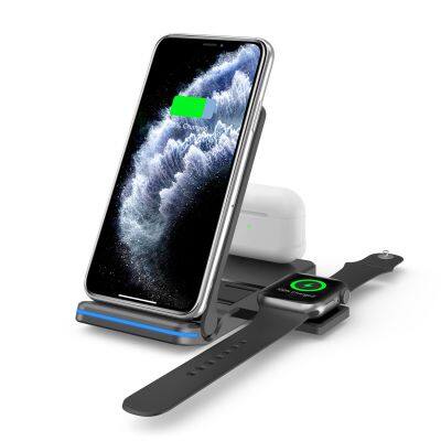 New Arrival 3 in 1 Fast Wireless Charger Stand Foldable Cell Phone Dock 15W 10W Wireless Charger