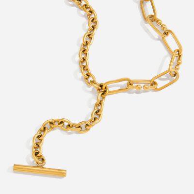 Custom Green Rhinestone Stainless Steel Necklace - 18K Gold Plated Alloy