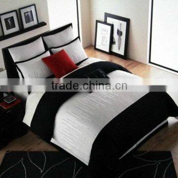 4pcs Embroidery Patchwork Stripe Cotton Comforter Sets 205TC King Size White Black Color