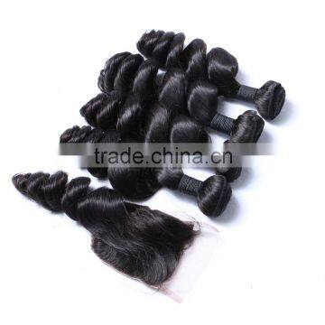 Mongolian Virgin Loose Curly 3 Bundles Hair Weaving With Silk Base or Lace Closure Frontal Supplier's Choice photo-4