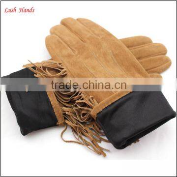 Ladies Wholesale Fashion Touch Deerskin Leather Gloves With Tassel photo-5