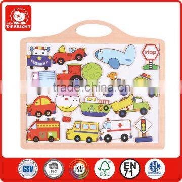 2015 fashion magic christmas gift wooden kids cars in a small write board can move and write fridge magnet