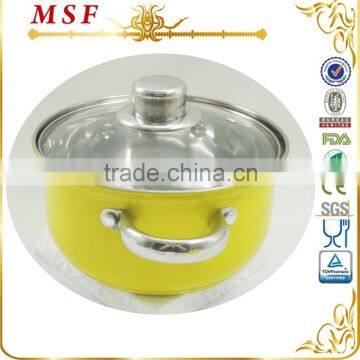 Low cost yellow painting exterior stainless steel pot kitchen utensil