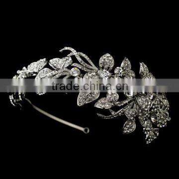 Antique Silver Clear Rhinestone Side Accented Flower Vine Headband Headpiece                        
                                                Quality Choice