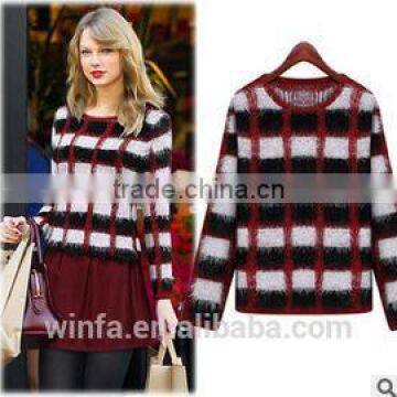 2014 hot sale new launch fashion multi-colored pullover mohair plaid sweater