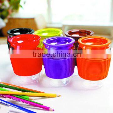 Special Design Pyrex Glass Teacup With Insulating Rubber Heat Resistant Flower Tea Cup 450ml Glass Tea Kettle 6 Color Design photo-4