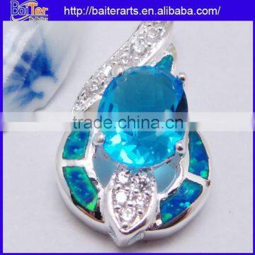 Many Designs !!! Created Opal And Square Light Blue Topaz And Pave Diamond Necklace Pendant photo-5