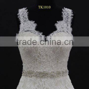 Two Straps Cross Back L.gold/IV Colored A-line 2016 Wedding Dress With Long Train photo-2
