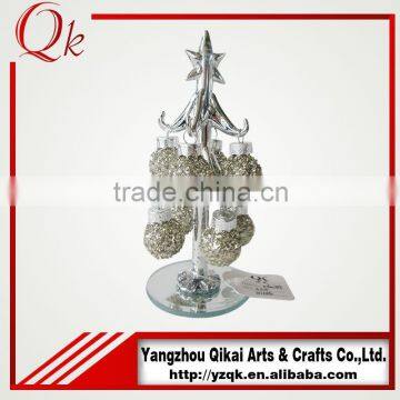 Silver glass christmas tree with 12 ornaments for home decoration