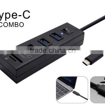 Forida HOT&Patent double USB HUB&card reader function combo with Type C cable