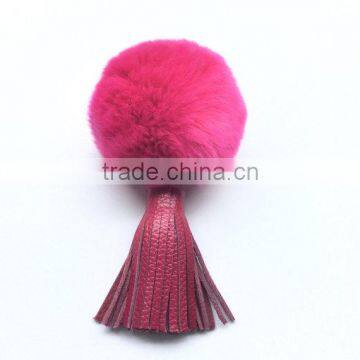 Fuchsia Rabbit Fur Bag Charm Pendant With Real Leather Tassel Supplier's Choice photo-2
