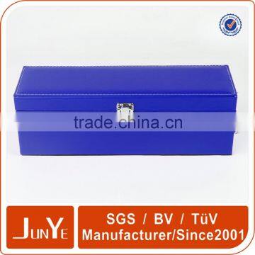 High End Blue pu Wine Gift Papckaging Box With Metal Lock and Handle photo-4