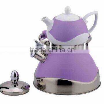 3.0L stainless steel whistling kettle (water kettle) with 1.0L ceramics teapot (teakettle)