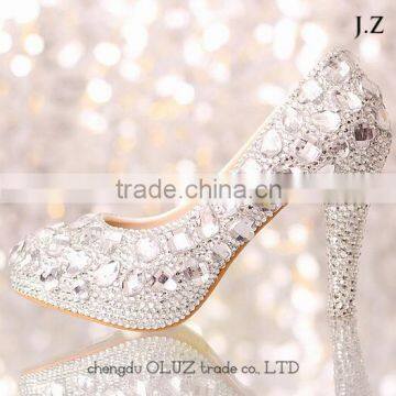 OW05 rubber outsole crystal decor heel wedding shoes decorated with crystal wedding party wear shoes for women