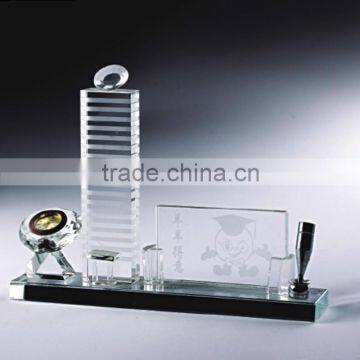 Customized optical glass office decoration business gift card holder k9 crystal pen holder