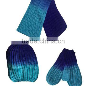 WL-TLLM01 Acrylic women hat and scarf, scarf hat, winter hat scarf gloves with special dyeing