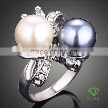 double color pearl crystal white gold plating butterfly rings