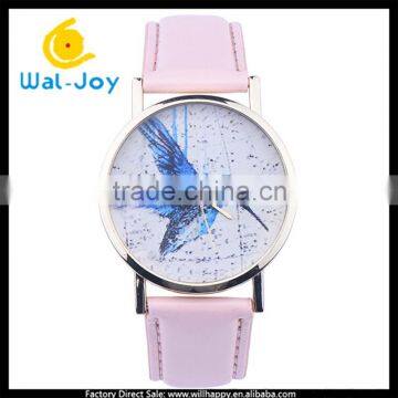 WJ-5125 hot sale newest woodpecker unique face design fashion leather quartz student watch