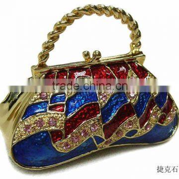 enamel handbag shaped jewelry box with magnet closure,good quality and various designs,passed SGS factory audit