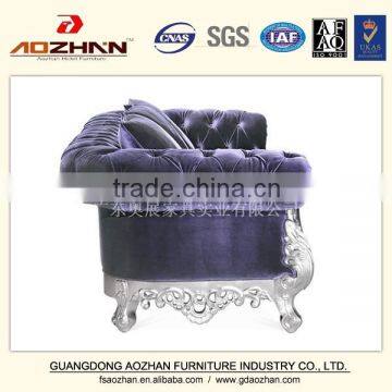 Silver Exquisite Carved Purple Velvet Hotel Fabric Sofa photo-3