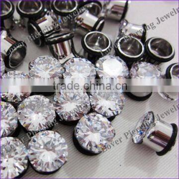 Best Zircon Design High Polish Stainless Steel Ear Plug Tunnel Piercing [SS-P356B]