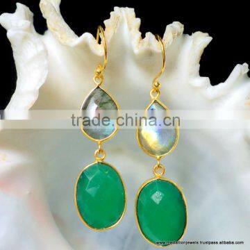 Gemstones Fashion Jewelry Earrings, Gold Plated Fashion Earrings, Green Onyx Earrings