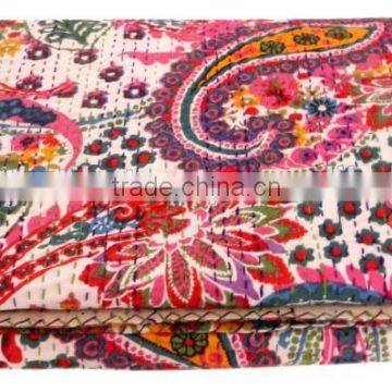 RTHKG-8 Paisley Printed Cotton Fabric Vintage Bedspread Wholesaler Traditional Handmade Stitching Gudri Throw Kantha Jaipur photo-2