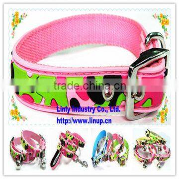 New camo design dog collar and dog leash with glow in the dark