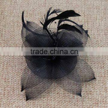 Elegant Lady Black Feather Lace Flower Bridal Fascinator Wedding Hair Clip Headpiece photo-4