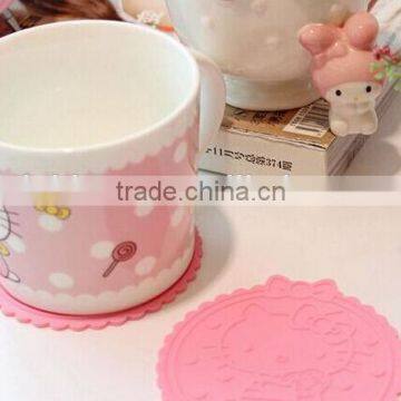 creative fashion lovely cartoon hello Kitty round silicone thermal insulation pad,mug heat-proof mat