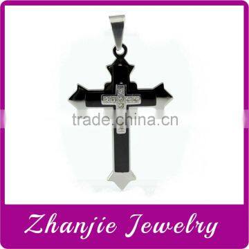 Hot Sell Religious Christ Jewelry 316L Stainless Steel Three Layers Father Jesus Crucifix Cross Pendant Charm With Shiny Stone