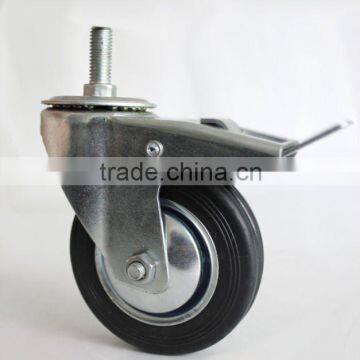 100mm black rubber industrial caster with threaded stem