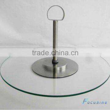 1-layer clear with stainless steel support tempered glass cake stand