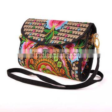 Women Ladies Ethnic Style Handbag Purse Wallet With Chain Retro Canvas Embroidered Change Coin clutch bag