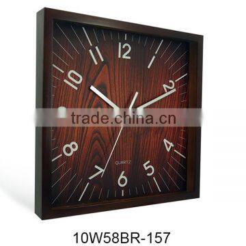 10 inch custom design wood framed wall clocks square (10W58BR-157)