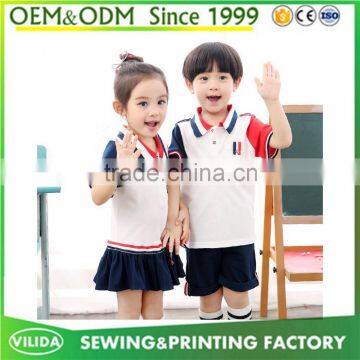 New design primary school uniform children's polo shirt with skirt or shorts wholesale