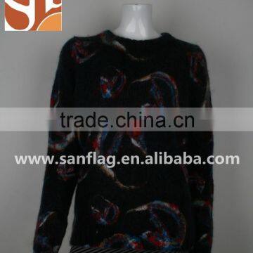 Ladies' Round Neck Long Sleeve Pullover Overall Screen Print Knitted Sweater