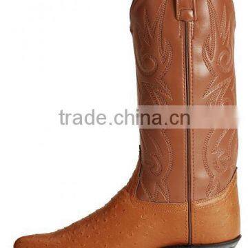 Black Wine Brown Smooth Leather Fancy Stitched Western Ostrich Print Cowboy Boots Wholesale photo-5