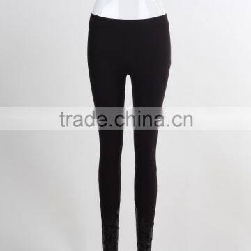 F5W31007 Custom Design Black Leather Details Ankle Leggings Women Fashion Tight Pants