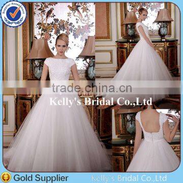 Fashion Latest Dress Beading Bodice Open Back Casual Wedding Dress Real Sample