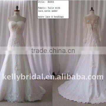 Tulle with Lace Satin Under Heavy Lave & Beadingcustom wedding gown B1034