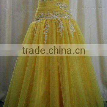 yellow sweet-heart lace applicate girls party dresses 8360