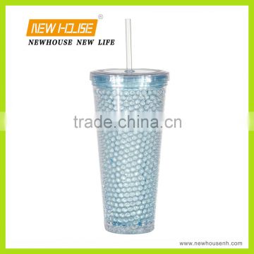 650ML Food Grade Wholesale Plastic Double Wall Ice Cooler Gel Bottle Cup with Straw