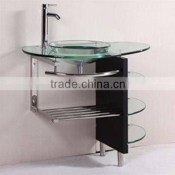 Wall Mounted Glass Vanity With Stainless Steel Shelf photo-6