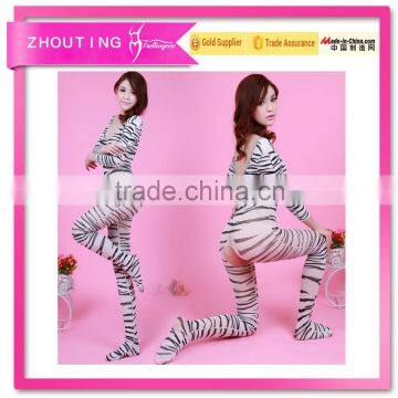 CK06302x Sexy Lace Transparent Long-sleeved Zebra Lingeries Bodystocking photo-1