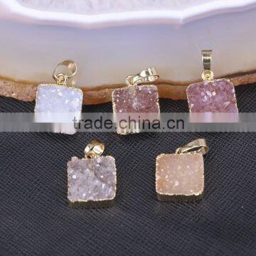 Fashion Natural Agate Gemstone Pendant, Square shape Gold Plated Agate Quartz Pendant