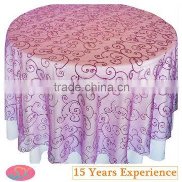 100%Polyester Scroll Embroidered Organza Table Overlay Round Overlay